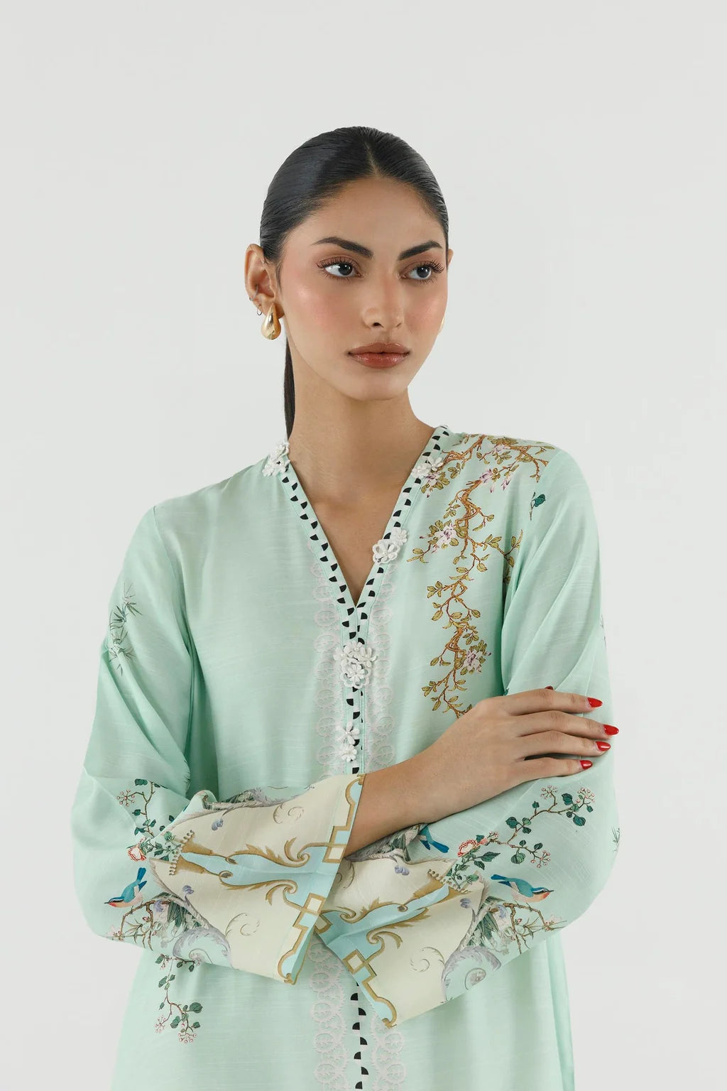 Stitched Printed Raw Silk Shirt
