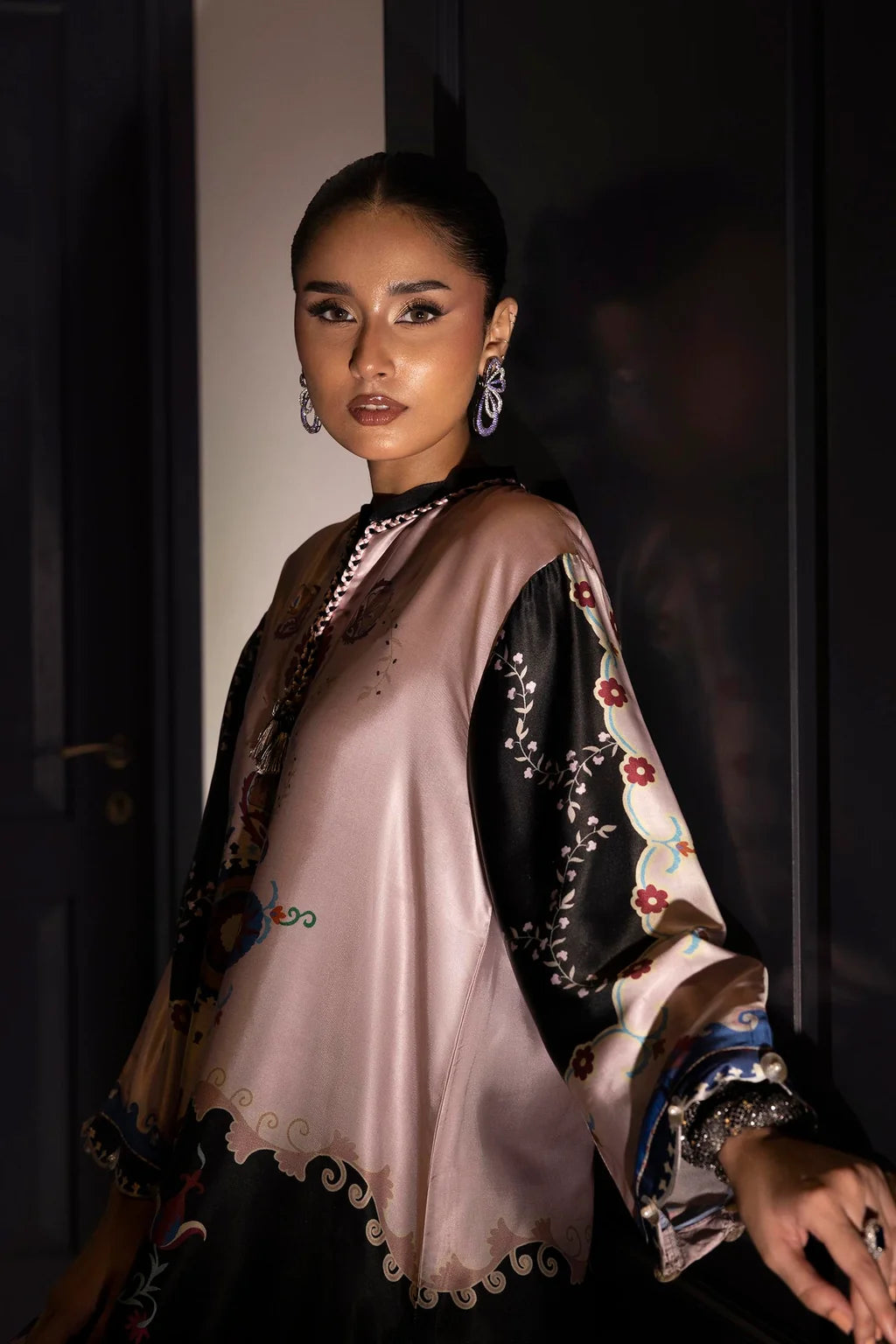 Stitched Printed Satin Shirt+ Culotte